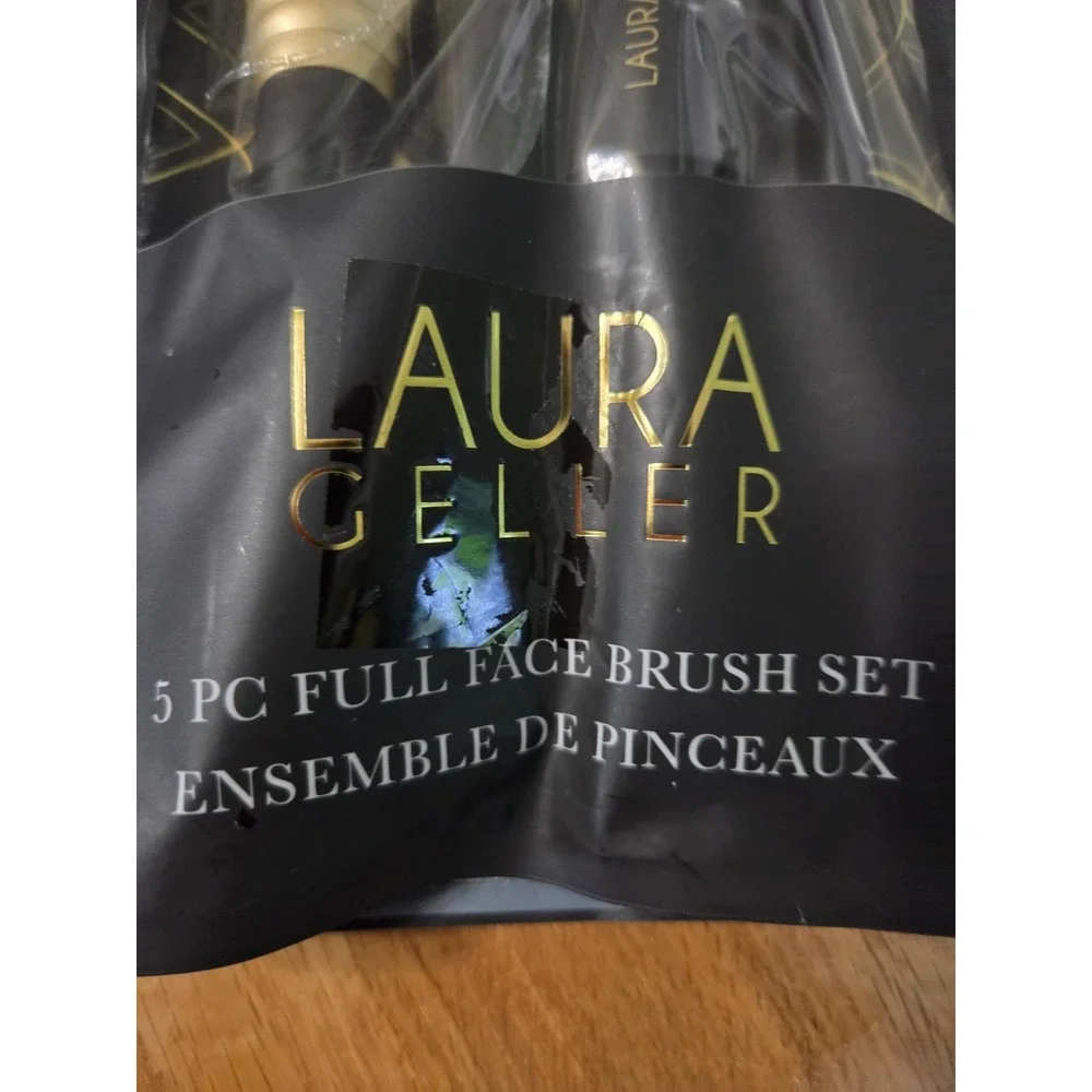 Laura Geller 5 PC Full Face Brush Set Kabuki Blush Eyeshadow Angled Gold